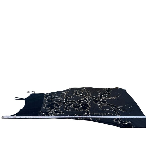 VTG Y2K Adrianna Papell Black Beaded Dress Velvet Burnout Mesh Formal Dress 12 - Picture 9 of 16